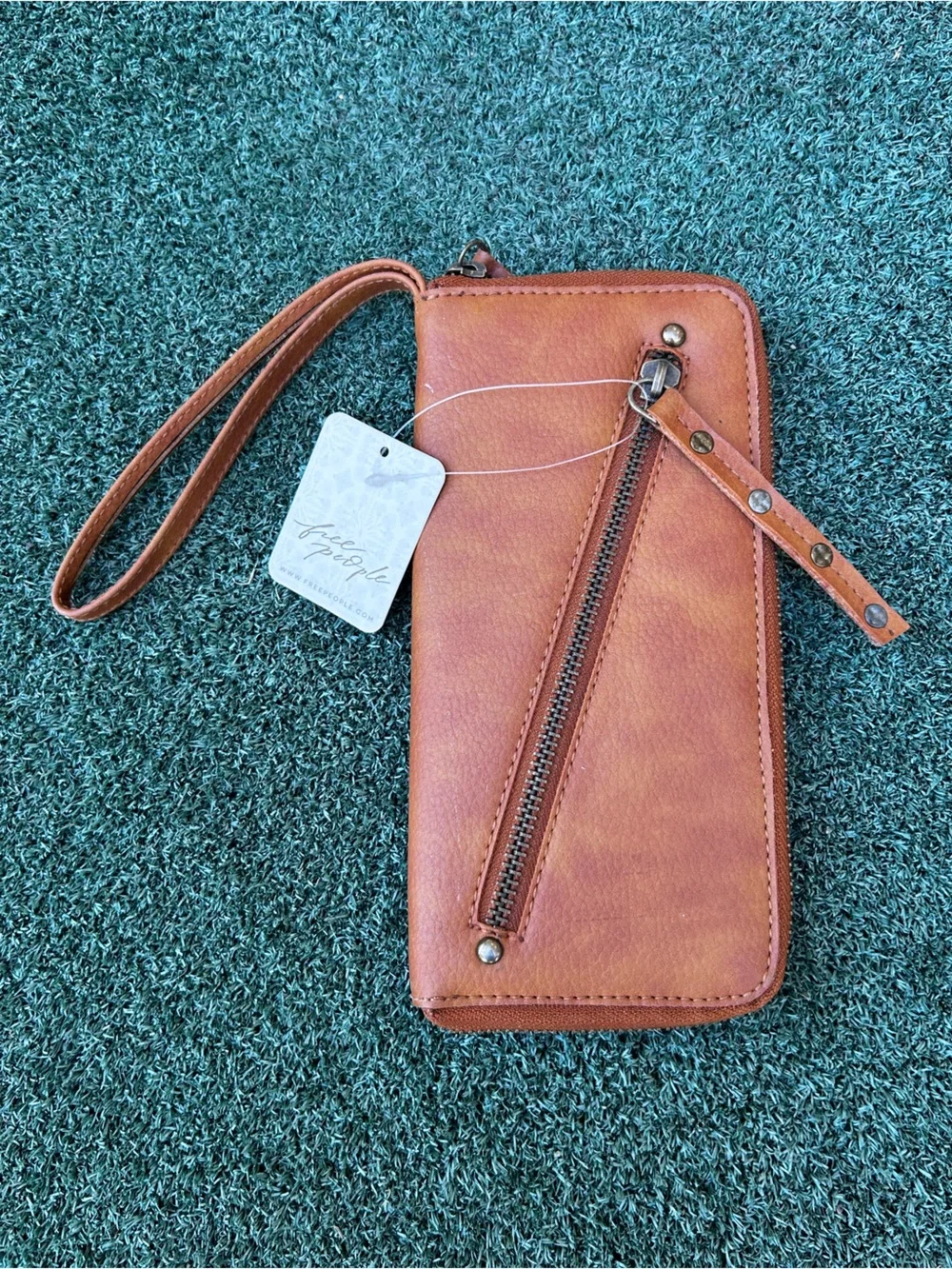NWT Free People Distressed Vegan Leather Wallet Wristlet Brown